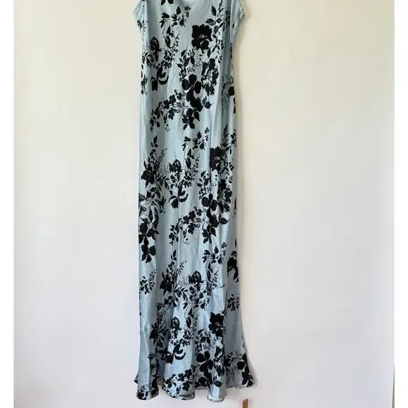 Reformation Womens Parma Floral-Print Silk Dress Blue/Black Size XL